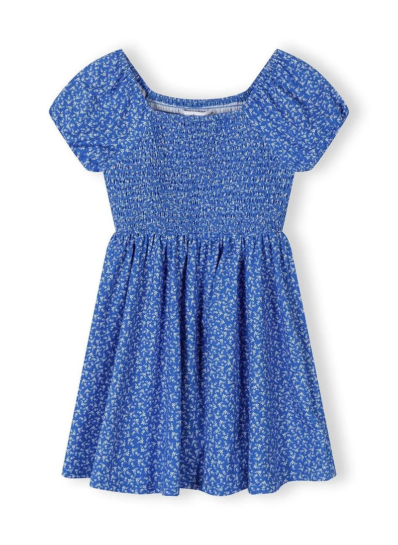 MINOTI Girls blue floral dress short sleeve square neck elastic back
